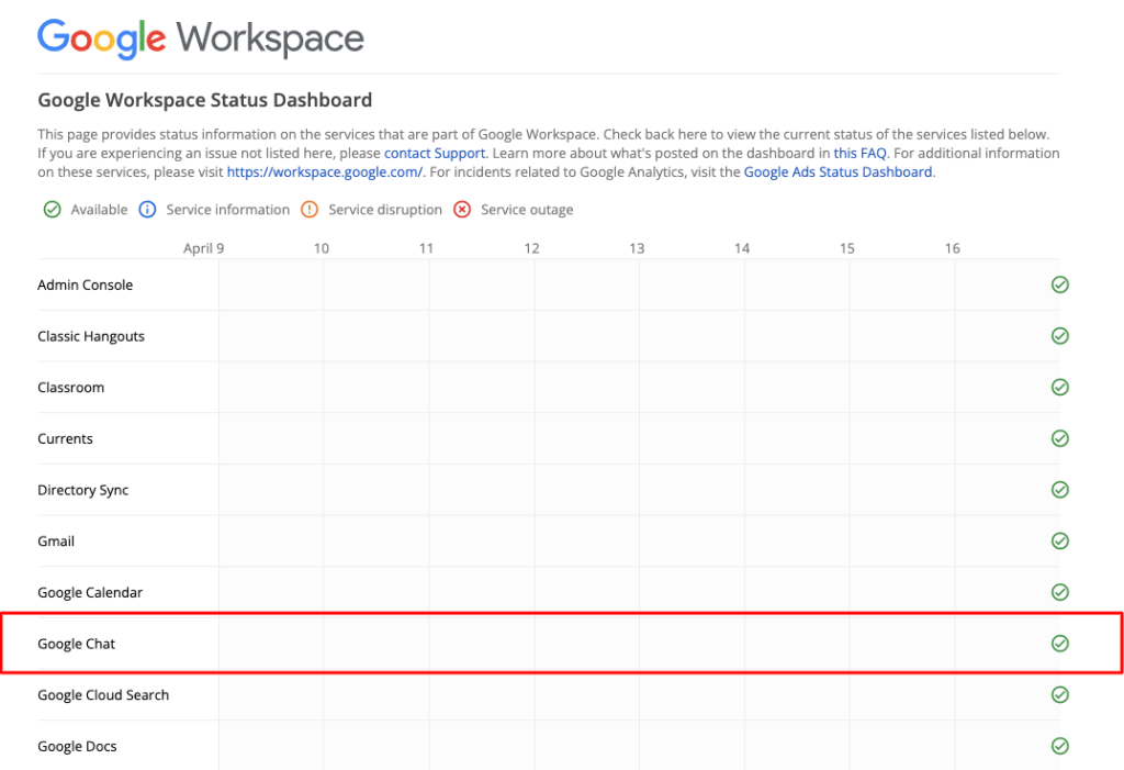 Google Workspace Status Dashboard
