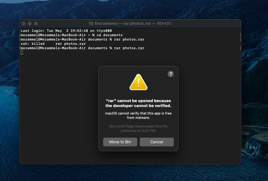 MacOS Unrar Cannot Be Opened Because The Developer Cannot Be Verified